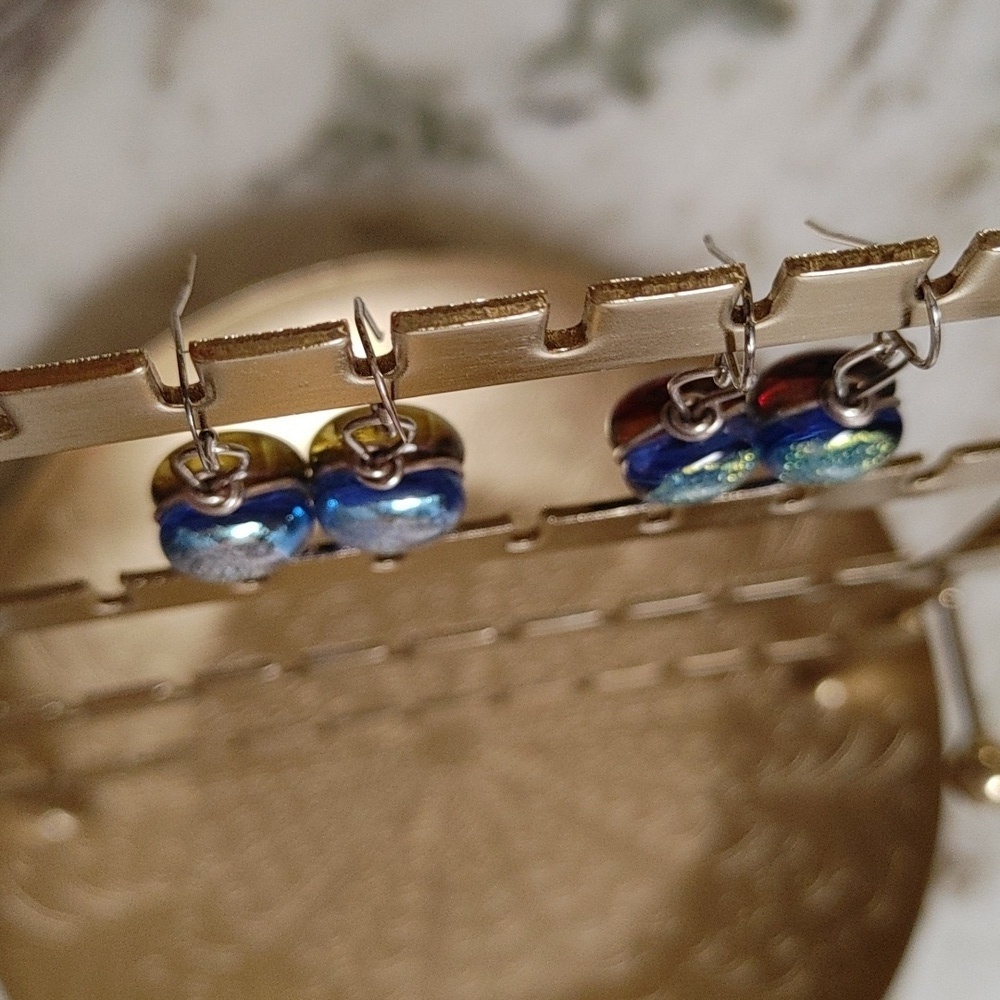 Round Dichroic Glass Sterling Wrapped Earrings - Picture 16 of 16